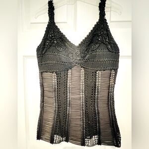 Crochet beaded embellished black tank top